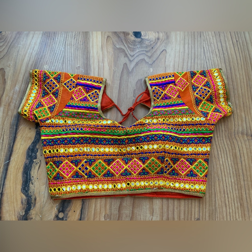 COPY - Orange Sequin Mirror Embellished Embroidered Sari blouse